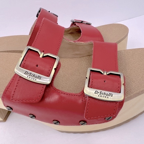 Dr Scholl’s SHOES, ORIGINAL VIBE PLATFORM, HEELED SLIDE SANDALS, RED LEATHER 10M - Picture 8 of 16